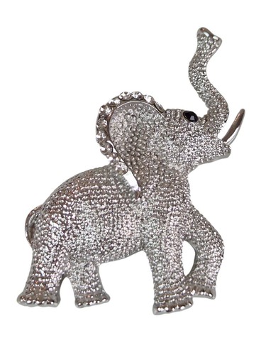 Ladies' Elephant Brooch Pin Crystal Diamante Ears & Black Stone Eyes Unique Gift - Picture 4 of 14