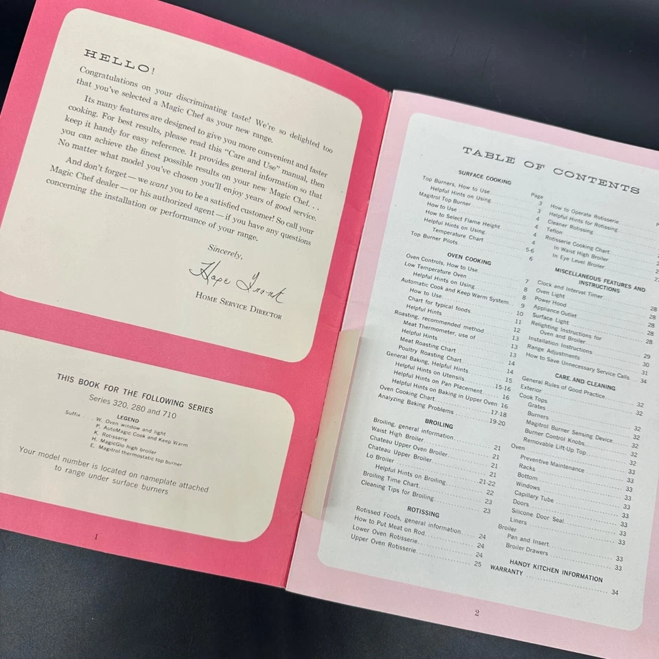Folleto manual de uso de cocina de gas Magic Chef Chateau de colección de los años 60 MCM libro rosa Foto 4 de 4