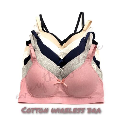 Women Cotton Light Padded Comfortable 3 hook Band No Wire Wire Free Wireless Bra - Picture 2 of 12