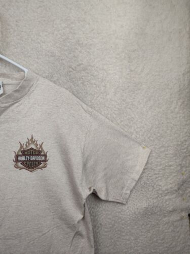 Harley Davidson Men Shirt Large Beige 100% Cotton Short Sleeve 1/4 Button Shirt - Picture 3 of 17