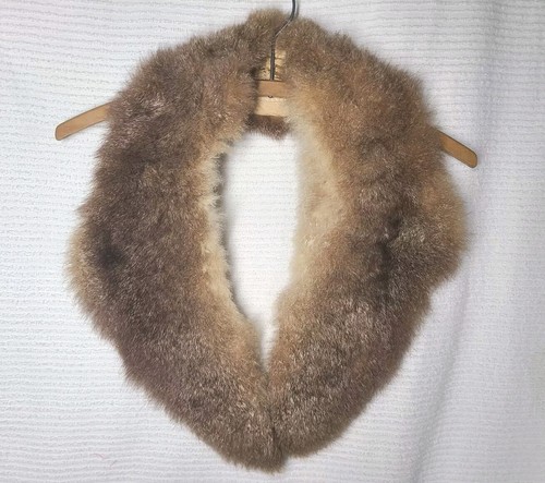 Vtg Large Fur Collar Fox Fur Beige Gray Tan Nylon Quilt Lined SewOn Coat Jacket