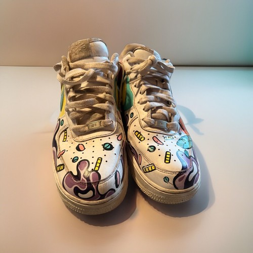 NIKE AIR Force Custom Paint Graffiti TAG Cy Folk Art Bad Boy Sneakers Men’s 12 - Picture 5 of 10