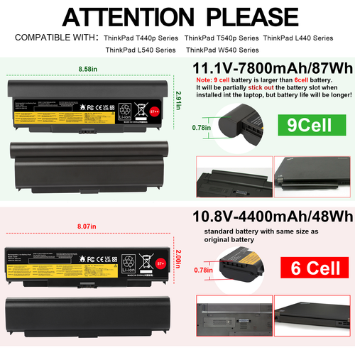 9Cell Battery 57+ for Lenovo ThinkPad T440p T540p W540 L440 L540 45N1159 0C52864 - Picture 2 of 11