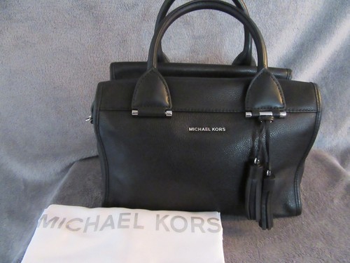 MICHAEL KORS 30F6STXS3L Geneva Large Satchel Black Leather Purse Handbag NWT - Picture 2 of 9