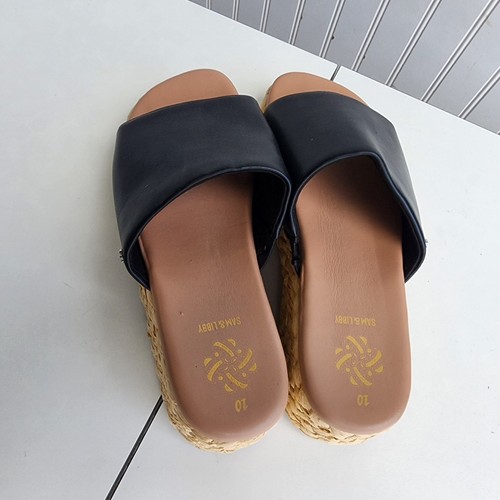 Sam & Libby Platform Slide Sandals Womens Black Casual Leather Sz 10 - Picture 8 of 11