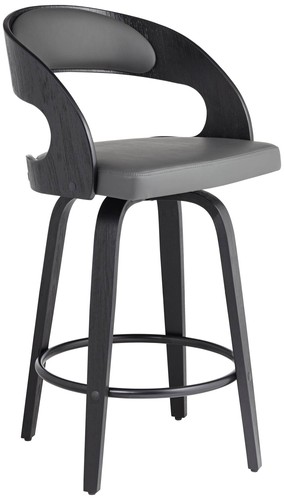 Shelly Black Swivel Bar Stool 25 3/4" High Gray Cushion Kitchen Counter Island - Picture 2 of 10