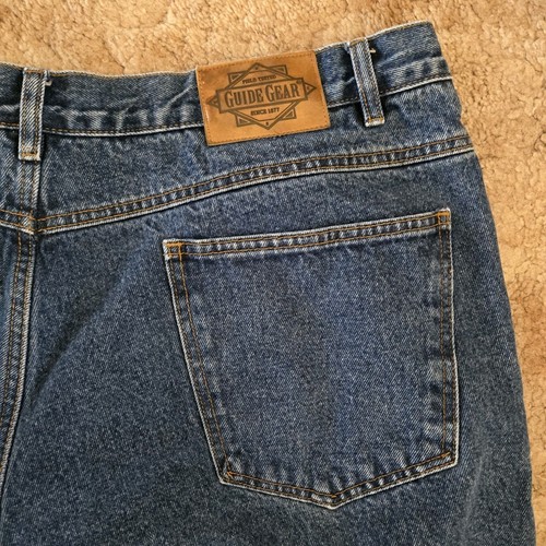 Guide Gear Mens Red Plaid Flannel Lined Denim Blue Jeans Size 44x30 - Picture 10 of 12