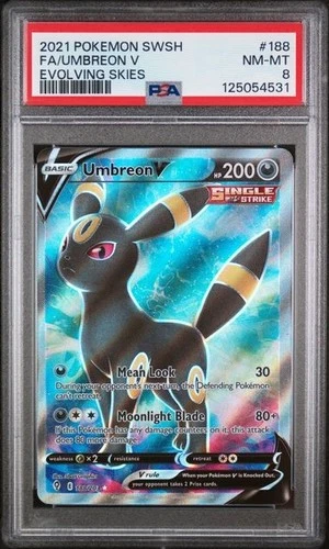 PSA 8 Pokemon Umbreon V English Evolving Skies Rare 188/203