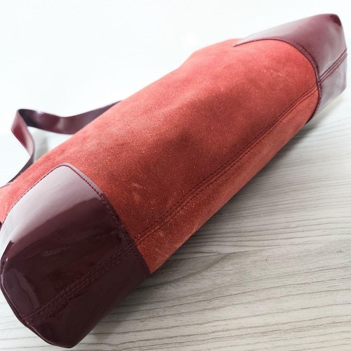 LOEWE Shoulder Bag Purse Anagram Leather Suede Burgundy Authentic - Picture 4 of 24