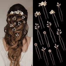12 Pieces Gold Hair Pins Bridal Headpiece Pearl Wedding Styling Accessories