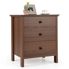 3 Drawers Nightstand Beside End Side Accent Table w/Large Storage Space Brown