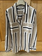 Next Women’s White Beige Black Striped Bling Sleeve Blouse Top Size 14