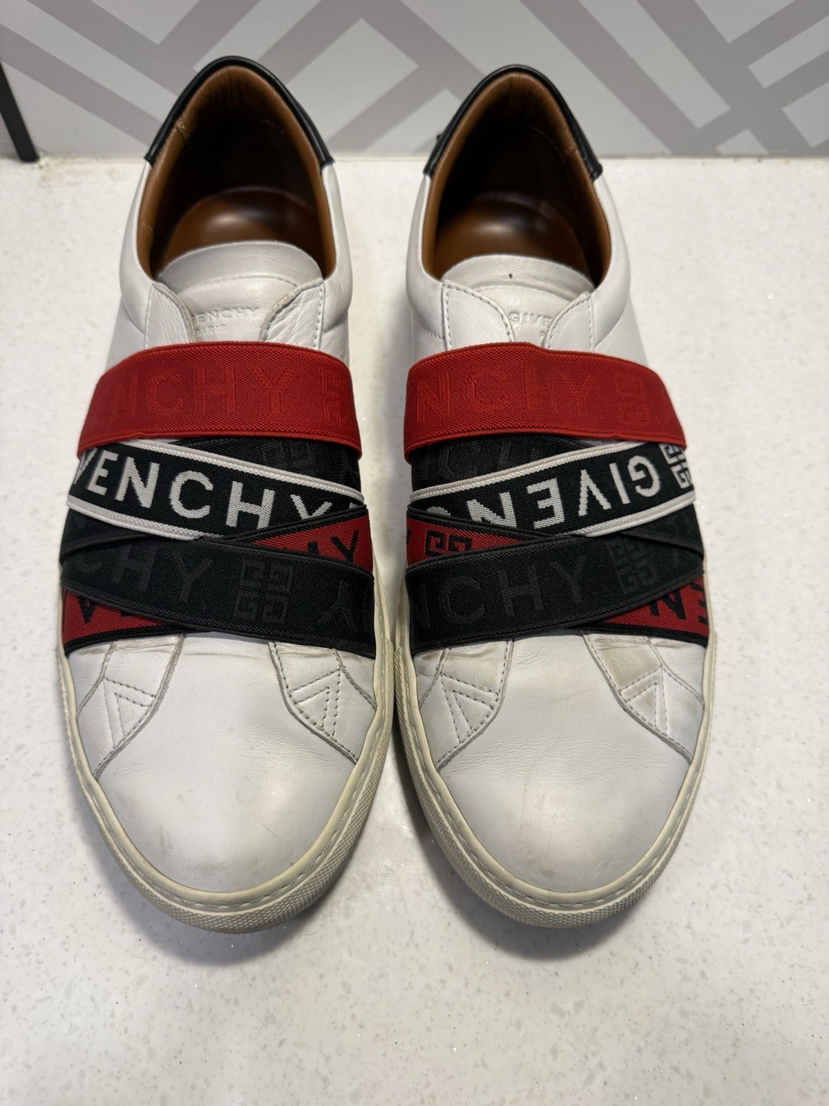 Givenchy Urban Street Men's Logo Strap Sneakers White Red Black Leather 8.5