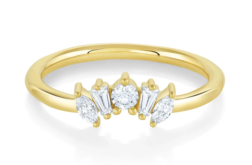Baguette, Marquise & runde Form Moissanit in 10K Gelbgold Cluster Ring FN - Bild 1 von 2