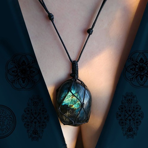 Collana Moda Labradorite Collana Ciondolo Labradorite con Corda Regolabile - Foto 10 di 11