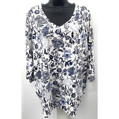 Rachel Zoe 100% Linen V Neck Floral Top Women's Size 1X