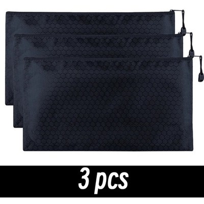 Black Mesh Zipper Pencil Case Waterproof Document Pouch Makeup Bag 1/3PCS SetXL