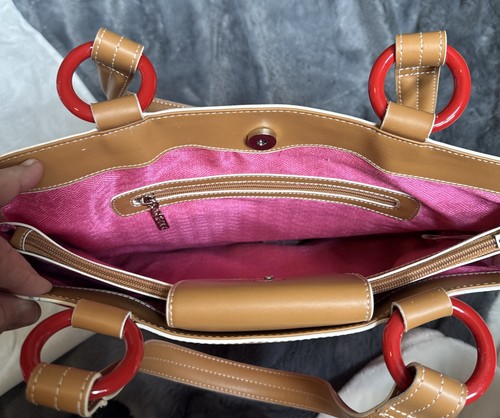 NOS~MAXX NEW YORK~ Red/Tan Medium Shoulder Purse Satchel Tote W/Pink Lining NEW! - Picture 7 of 15