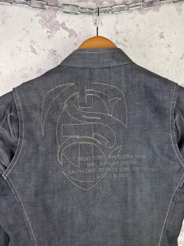 Vintage Raw G-Star Moto Jacket Jeans Women’s Long Sleeve Bike Big Logo Size M - Picture 9 of 13