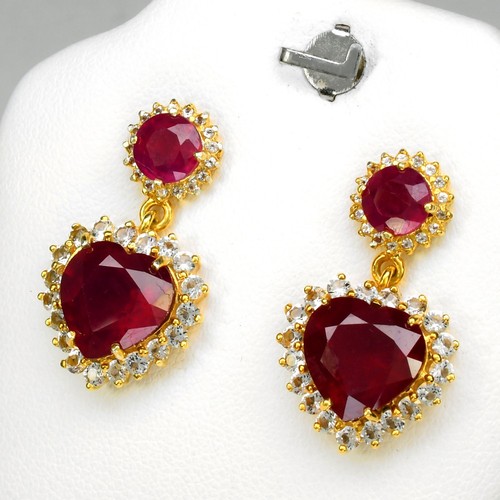 💎 Natural Topaz Ruby Earring 17.20ct in 925 Sterling Silver (Gold Plated) - Picture 3 of 10