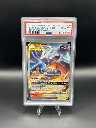Pokemon TCG Unbroken Bonds Reshiram & Charizard GX TAG TEAM Holo 20/214 PSA 10