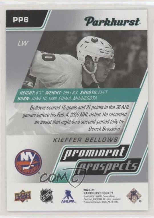 2020-21 Upper Deck Parkhurst Prominent Prospects Kieffer Bellows #PP6 Rookie RC - Image 2 of 2
