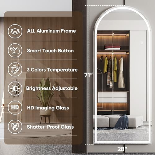 LED Full Length Mirror, 71" x 28" Lighted Floor Standing LED Mirror Full - Picture 4 of 8