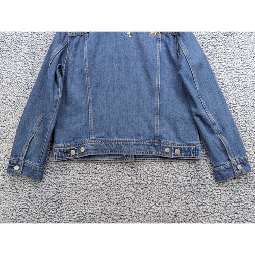 Antigua Chaqueta Vaquera Bordada Floral Azul Marino Talla XL Abotonada Camionero Jean Bohemio - Imagen 9 de 14