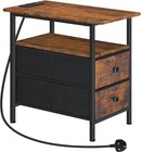 Narrow Bedside Table with Charging Station with 2 Non Woven Drawers Slim