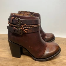 Freebird By Steven Womens FB Lion Brown Leather Side Zip Ankle Boots Size US 10