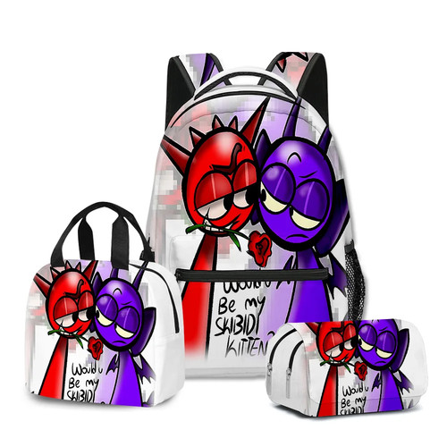 Novelty Sprunki- 3D Printed 3pcs/Set Notebook Backpack Lunch bag Pencil Case - Picture 45 of 48
