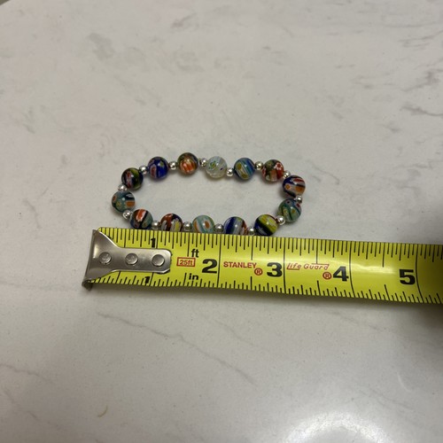 Vtg Murano Venetian Millefiori Multi Color Stretch Glass Bead Bracelet Sterling - Picture 8 of 8