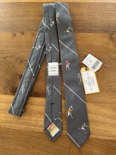 Thom Browne graue Tenniskrawatte Seidenkrawatte dunkelgrau Einheitsgröße neu mit Etikett Barney’s Skinny