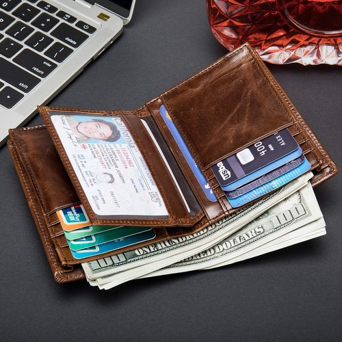 Mens Leather Bifold RFID Vertical Wallet Extra Large Capacity Card Holder wit... - Picture 5 of 7
