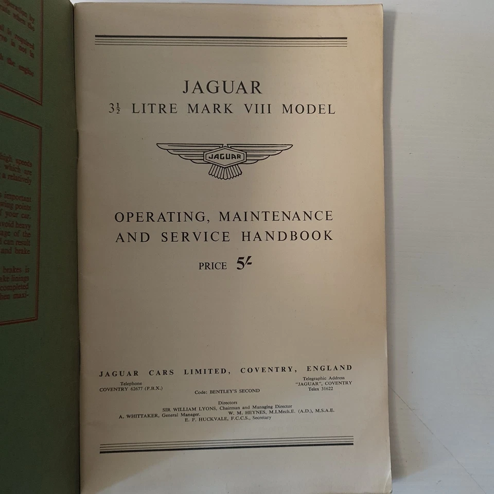 Manual de servicio y mantenimiento operativo Jaguar Mark VIII 31/2 litros 1956-1958 Ori Foto 2 de 4