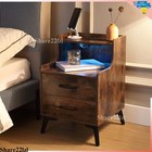 Nightstand Bedside Set of 2 with LED Lights & 2 Drawer & Charging Station Table