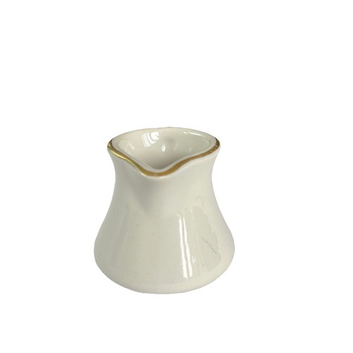 Vintage HALL Creamer 2.5” Mini Made In USA White with Gold Rim Sm Syrup Pitcher - Picture 4 of 7