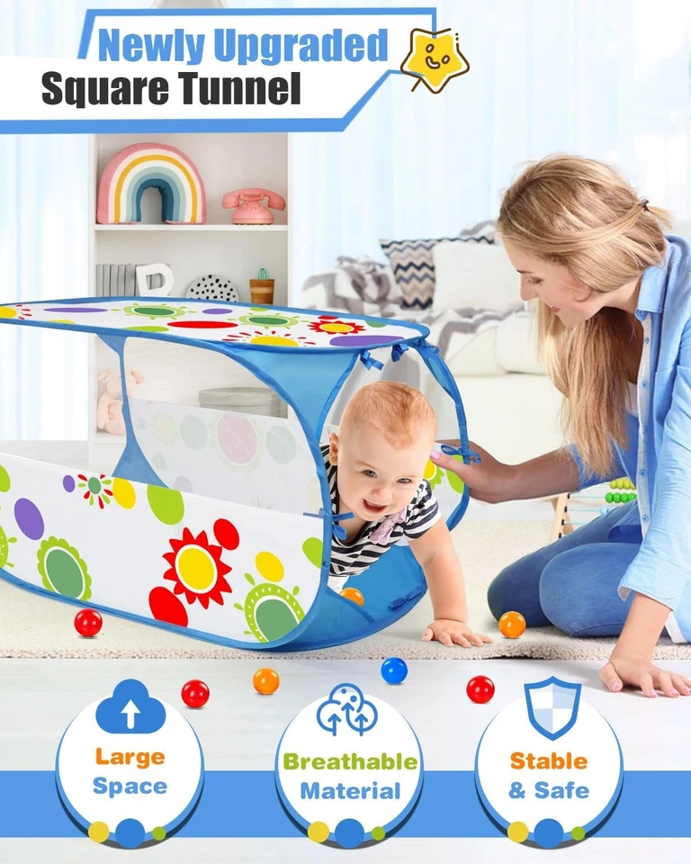 Tente Tunnel Enfant, 4 en 1 Pop Up Piscine a Balle Pliable Tunelle pour Enfant - Photo 2/4