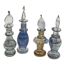 Lot Of 4 Egyptian Mini Perfume Bottle Blown Glass Bottle  2.5”- 3”