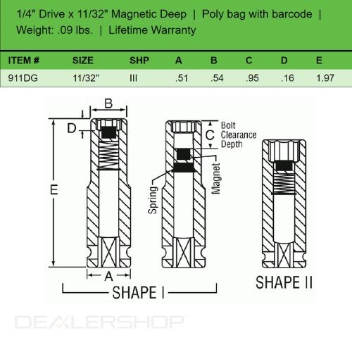 Grey Pneumatic, 911DG, 1/4" Antrieb x 11/32" tiefe magnetische Schlagschraubernuss - Bild 3 von 5