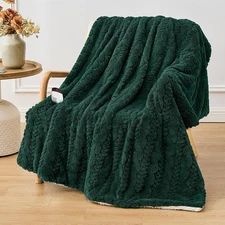 Electric Heated Throw Blanket - Jacquard 50x60, Dark Green 
