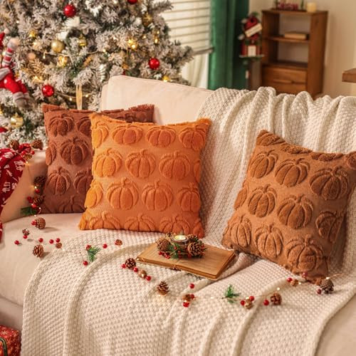 Rust Red Fall Pumpkin Decorative Throw Pillow Covers Set of 2, 18x18 Inch Soft - Picture 6 of 6