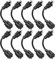 Kasonic 8 inch Short Power Extension Cord Outlet Saver, ETL 10 Pack, Black 