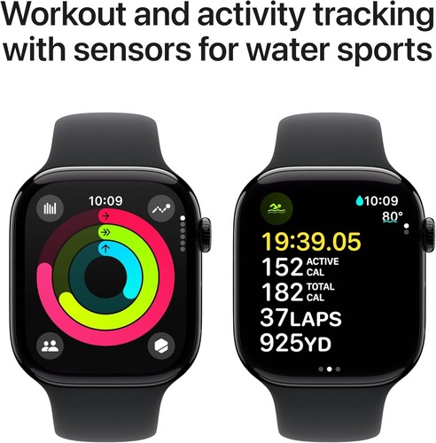 Apple Watch Series 10 - 46 mm Jet Black Al Case with Black Sport Band, M/L GPS - Picture 2 of 6