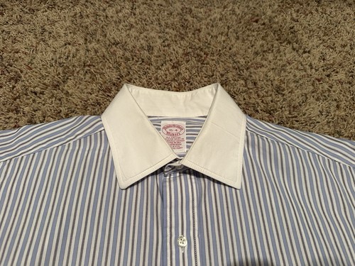 Camisa De Colección Brooks Brothers Makers 15.5-4 Para Hombres Azul Rayas Cuello Blanco Puños - Imagen 3 de 12