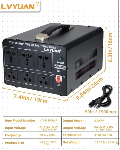 LVYUAN VTUS-5000 Step Up/Down Spannungswandler 5000W 110V-220V Ringkern - Bild 7 von 11