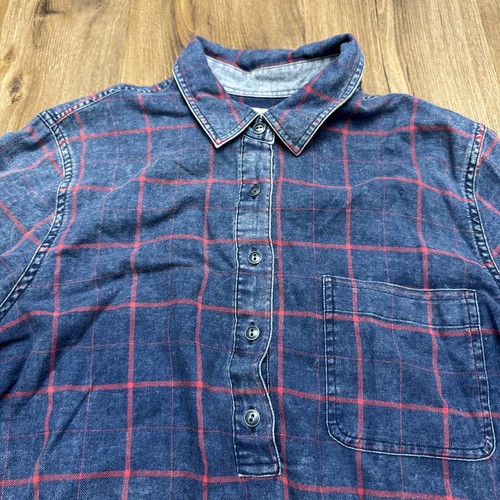 Vestido Camisa Faro Faherty Para Mujer Talla Mediana Índigo Cuadros Azul Rojo Botón - Imagen 4 de 13