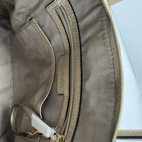 Michael Kors Mercer Metallic Gold Leather Dome Satchel Shoulder Crossbody BagNEW - Picture 6 of 7