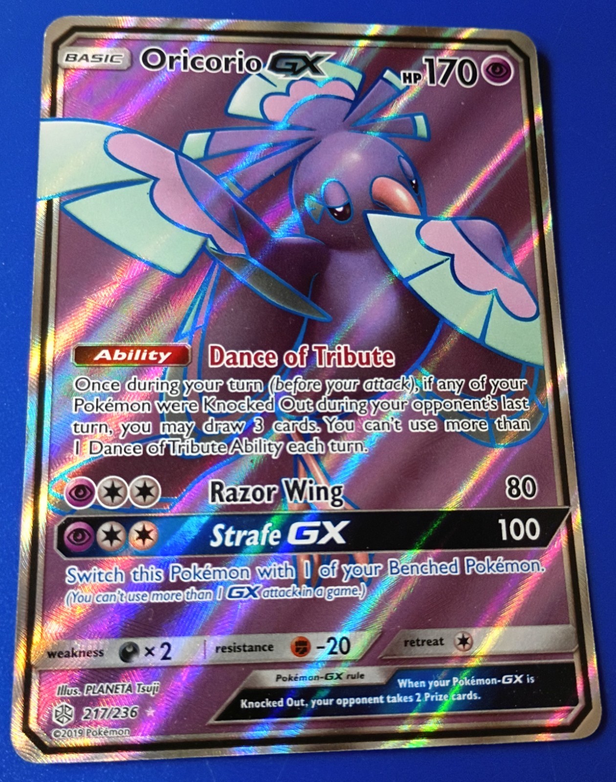Pokemon - Oricorio GX 217/236 - SM Cosmic Eclipse - Full Art Textured HOLO - NM