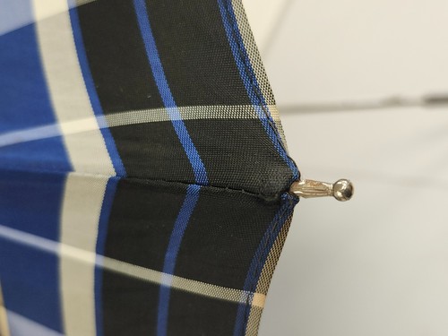 2 VINTAGE 1950's, 1960's Plaid Umbrella Lot ~Blue & Red ~Metal with Lucite - Picture 5 of 19